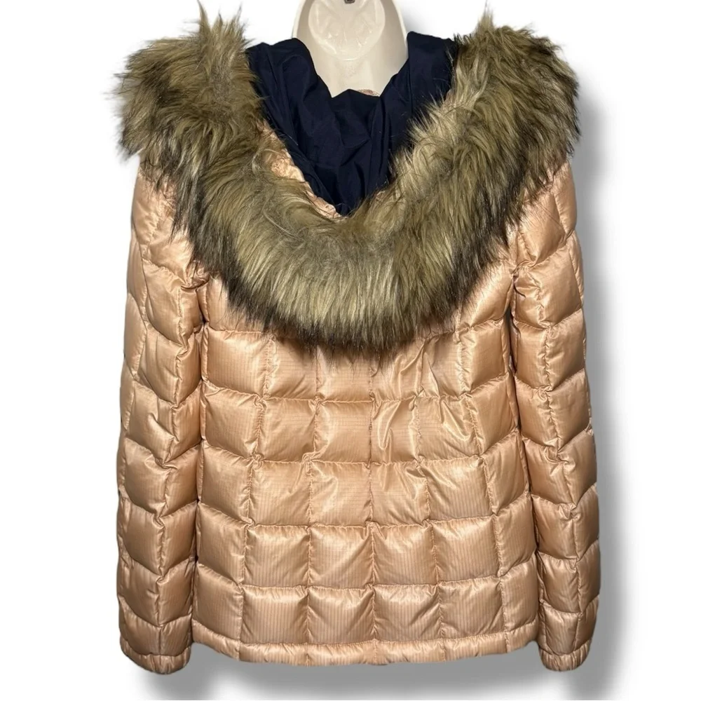 J. Crew Women's Short Puffer Jacket with Faux Fur Hood Peach Size XS - Picture 4 of 6